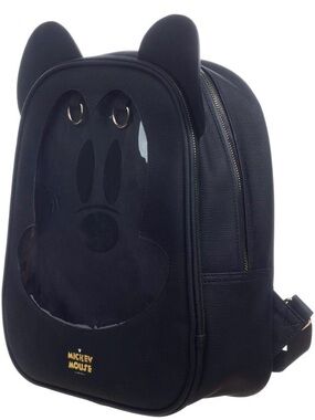 Bioworld Black Faux Leather Mickey Ear Mini Backpack with Clear Front